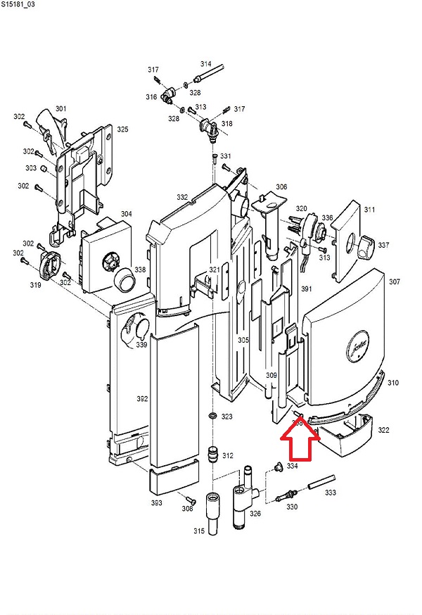 Jura C5-C9-C60-C65-D6 Dispensing Spout Handle Diagram